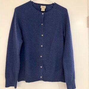 L.L.Bean Navy Lambswool Button-Front Cardigan Sweater | Medium
